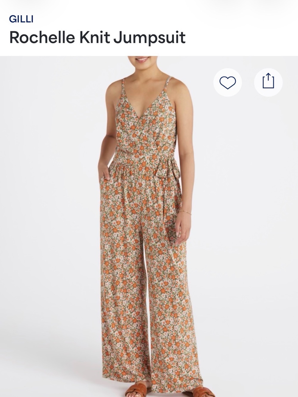 Floral Wrap Jumper with Tie Waist - Orange/Brown/Green Floral